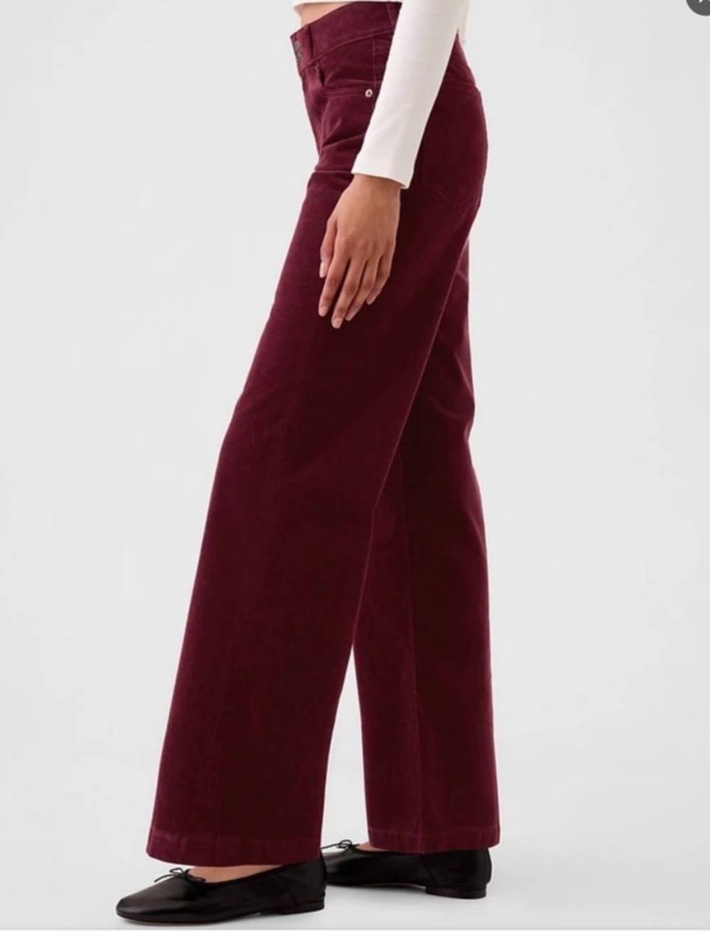 Gap Pants Womens 16 S Burgundy High Rise Corduroy Wide Leg High Stride Relaxed